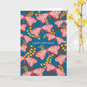 Pink & Blue Butterfly Happy Birthday Card Karte