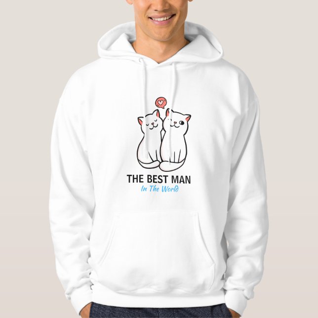 Pink & Blue Cat Illustration Couple Hoodie (Vorderseite)