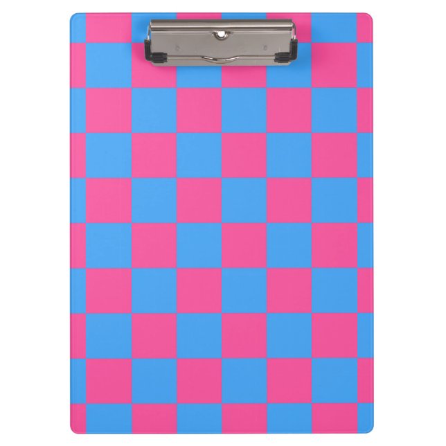 Pink Blue Checkered Karo Pattern Klemmbrett (Vorderseite)