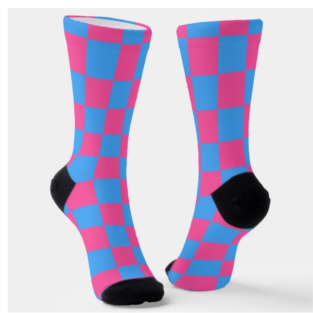 Pink Blue Checkered Karo Pattern Socken (Von Creator hochgeladen)
