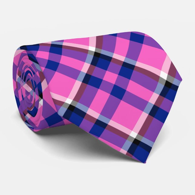 Pink Blue Checkered Neck Tie Krawatte (Gerollt)