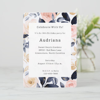 Pink Blue Chic Blume Geburtstag Einladung