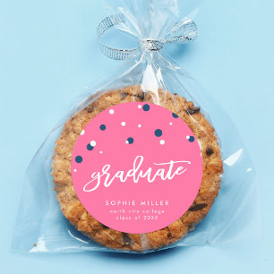 Pink Blue Confetti Graduate Abschluss Runder Aufkleber