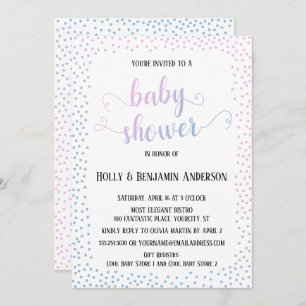 Pink Blue Confetti TypografieBabydusche Einladung