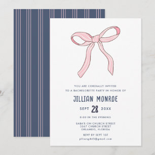 Pink Blue Coquette Bow Junggeselinnen-Abschied Einladung