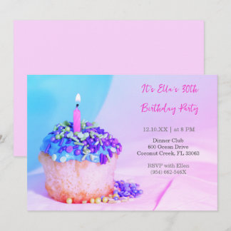 Pink Blue Cupcake Colorful 30. Geburtstag Einladung
