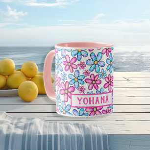 Pink & Blue Daisy Muster kundenspezifisch Sommer Tasse