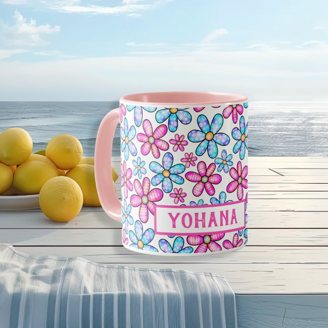Pink & Blue Daisy Muster kundenspezifisch Sommer Tasse (Pink & Blue Daisy Patterns custom Summer Mug)