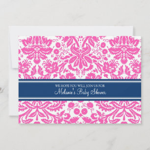 Pink Blue Damask Custom Baby Shower Einladungen