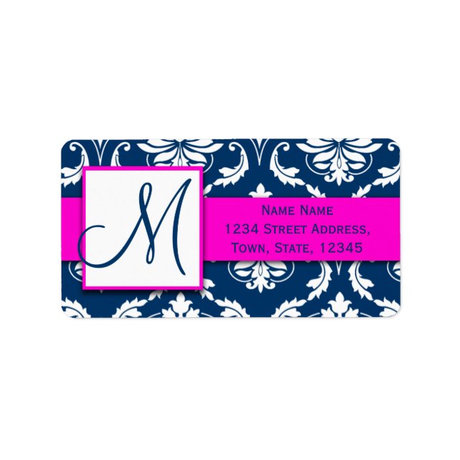 Pink Blue Damask Hochzeitsstiftung UAWG Rücksendea Adressaufkleber (Vorne)