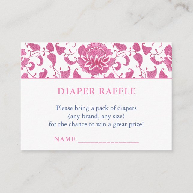 Pink Blue Diaper Raffle Chinoiserie Babydusche Begleitkarte (Vorderseite)
