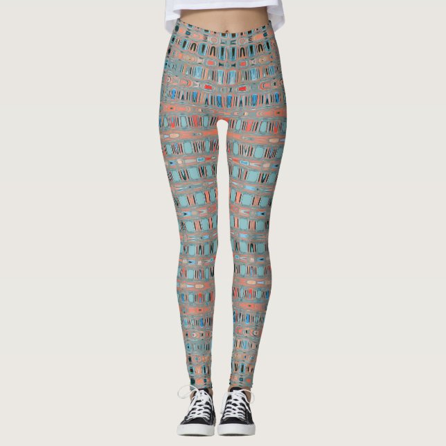 Pink Blue Earth Toned Patterns Leggings (Vorderseite)