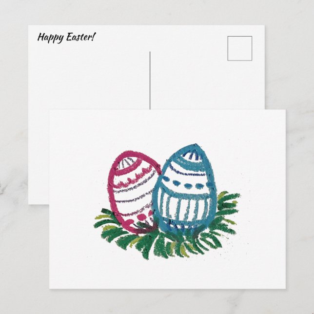 Pink & Blue Easter Eggs Postcard Postkarte (Vorne/Hinten)