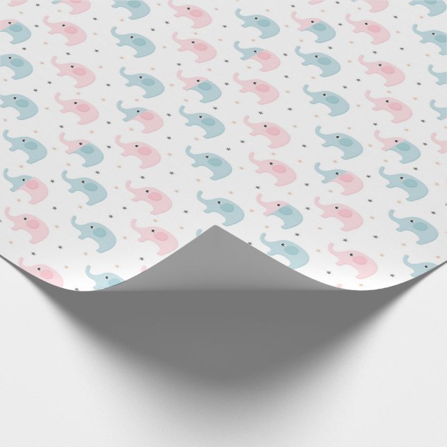 Pink Blue Elephants Baby Girl Boy Dusche Geschenkpapier (Ecke)