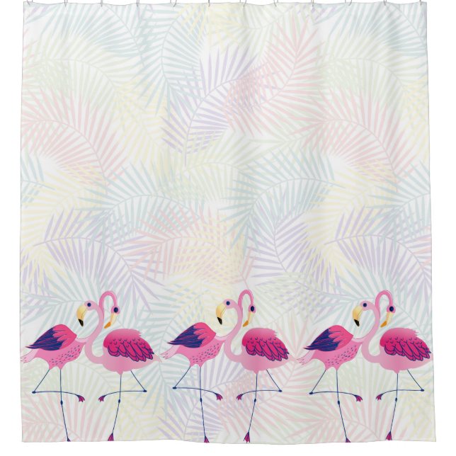 Pink & Blue Flamingos Illustration Duschvorhang (Vorderseite)