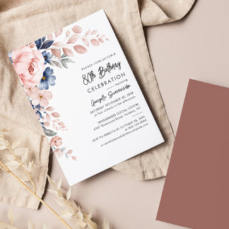 Pink Blue Floral 80. Geburtstagsparty Einladung