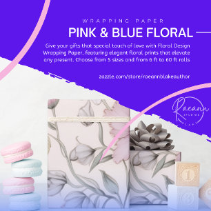 Pink & Blue Floral Design Umschlagpapier Geschenkpapier
