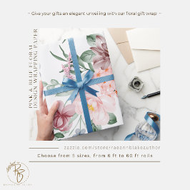 Pink & Blue Floral Design Umschlagpapier Geschenkpapier