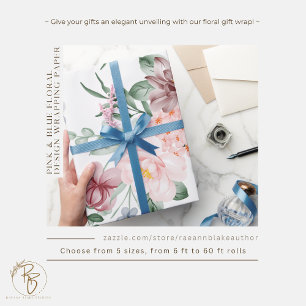Pink & Blue Floral Design Umschlagpapier Geschenkpapier
