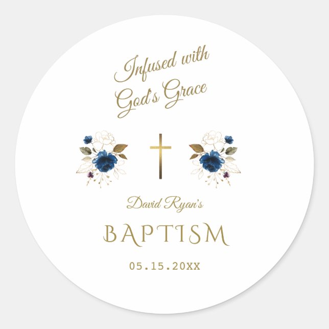 Pink Blue Floral Gold Kalligrafie Twins Taufe Runder Aufkleber (Vorderseite)