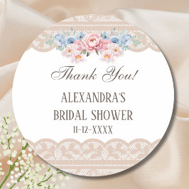 Pink Blue Floral Lace Brautparty Vielen Dank Runder Aufkleber