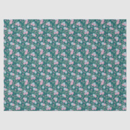 Pink & Blue Floral Pattern on Teal – Modern Seidenpapier