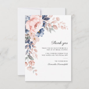 Pink Blue Floral Script Brautparty Dankeskarte
