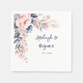 Pink Blue Floral Script Hochzeitsschrift Botanisch Serviette