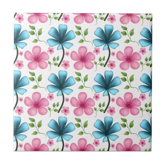 Pink & Blue Floral Seamless Pattern Fliese (Vorderseite)
