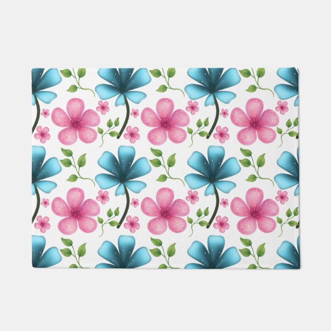 Pink & Blue Floral Seamless Pattern Fußmatte (Vorderseite)