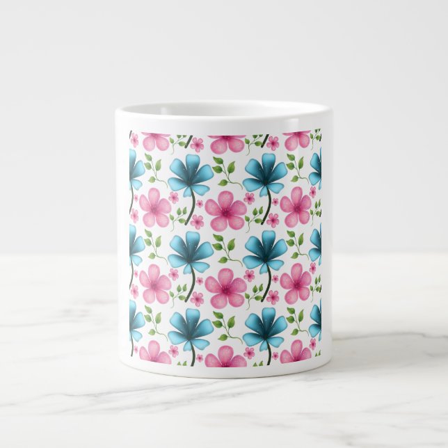 Pink & Blue Floral Seamless Pattern Jumbo-Tasse (Vorderseite)
