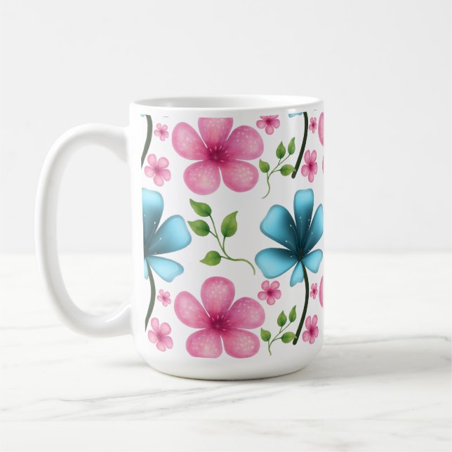 Pink & Blue Floral Seamless Pattern Kaffeetasse (Links)