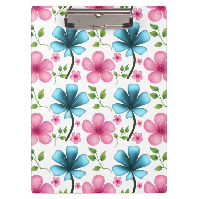 Pink & Blue Floral Seamless Pattern Klemmbrett (Vorderseite)