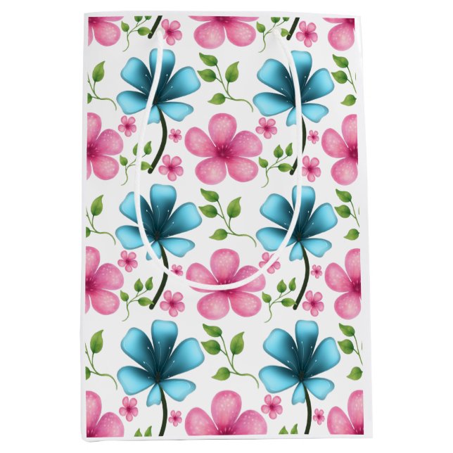 Pink & Blue Floral Seamless Pattern Mittlere Geschenktüte (Vorderseite)