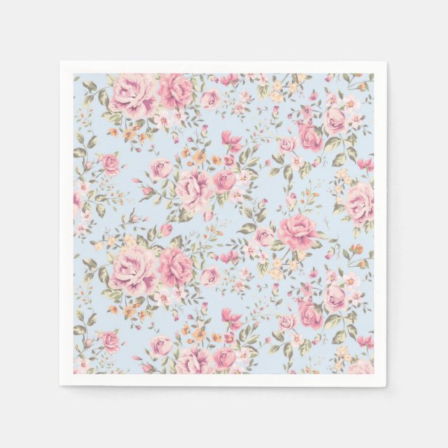 Pink & Blue Floral Shabby Chic Napkins Serviette (Vorderseite)