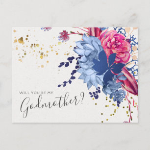 Pink Blue Floral Succulator Godmuttmutterausweis Postkarte