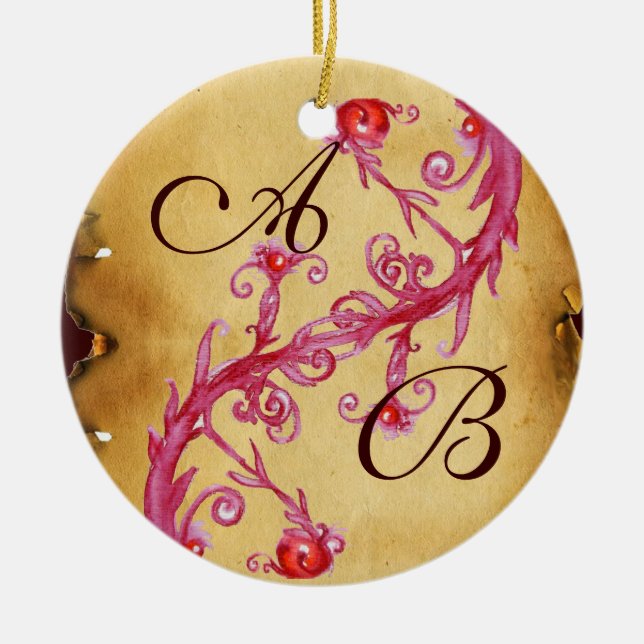PINK BLUE FLORAL SWIRL WEDL SOUVENIR MONOGRAM KERAMIK ORNAMENT (Vorne)