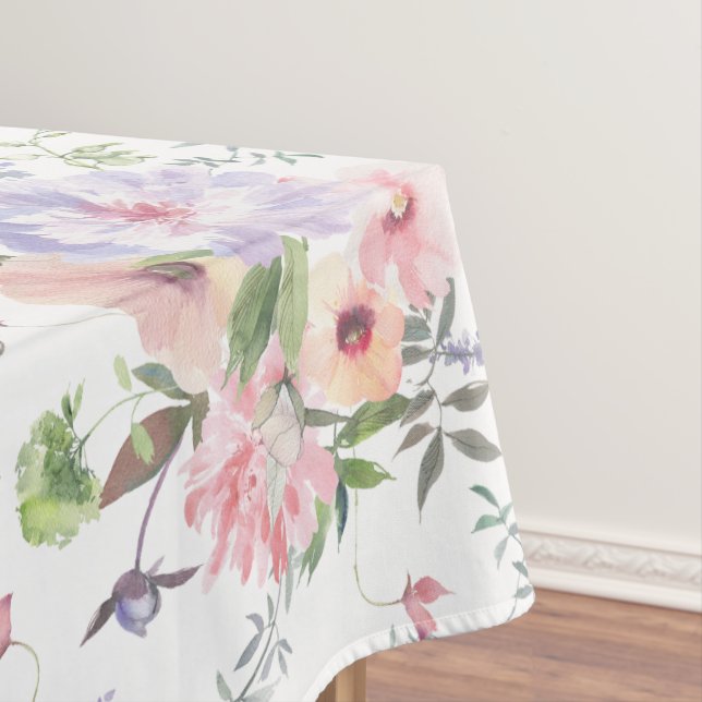 Pink Blue Floral Watercolor Tableclout Tischdecke (Beispiel)