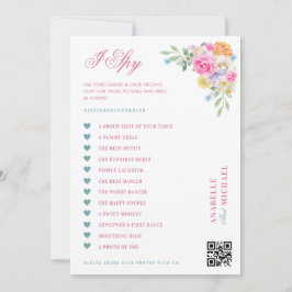 Pink & Blue Floral Wedding I Spy Hunt Game Card Einladung