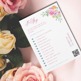 Pink & Blue Floral Wedding I Spy Hunt Game Card Einladung