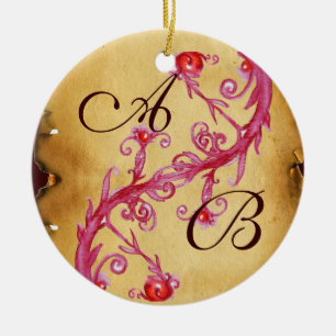 PINK BLUE FLORAL WIRBEL WEDING SOUVENIR MONOGRAM KERAMIK ORNAMENT