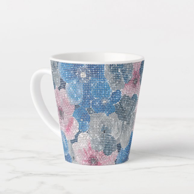 Pink Blue Flowers Sparkle Milchtasse (Linke Ecke)