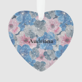 Pink Blue Flowers Sparkle Ornament