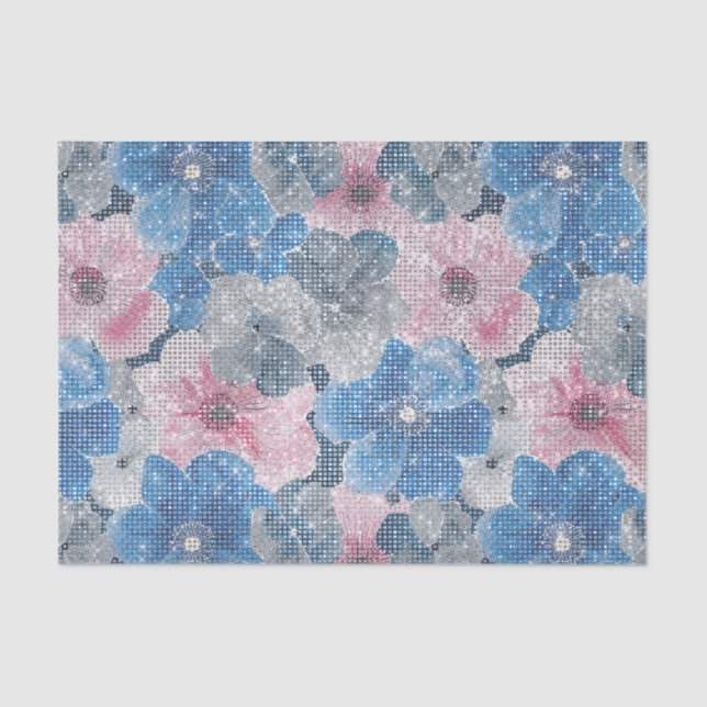 Pink Blue Flowers Sparkle Seidenpapier (Vorderseite)
