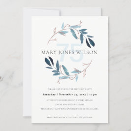 PINK BLUE FOLIAGE WREATH ALTER 75 GEBURTSTAGSKARTE DANKESKARTE