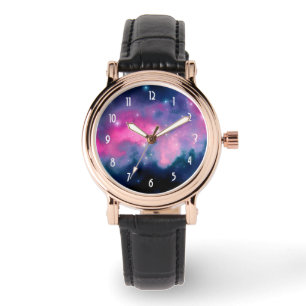Pink & Blue Galaxy & Stars Abstrakt Armbanduhr