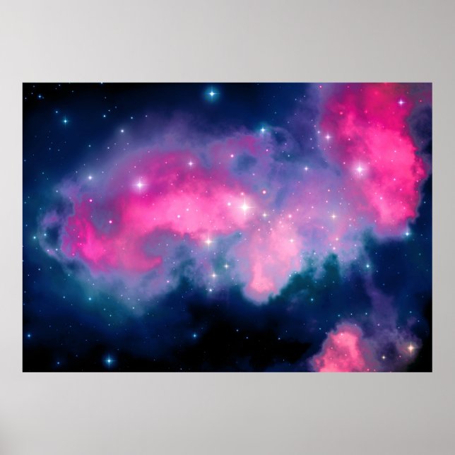 Pink & Blue Galaxy & Stars Abstrakt Poster (Vorne)