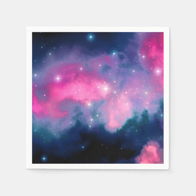 Pink & Blue Galaxy & Stars Abstrakt Serviette (Vorderseite)