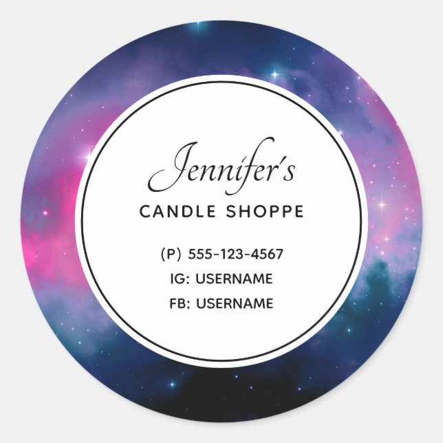 Pink & Blue Galaxy & Stars Abstraktes Geschäft Runder Aufkleber (Vorderseite)