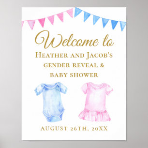 Pink Blue Gender Reveal Baby Dusche Begrüßungszeic Poster